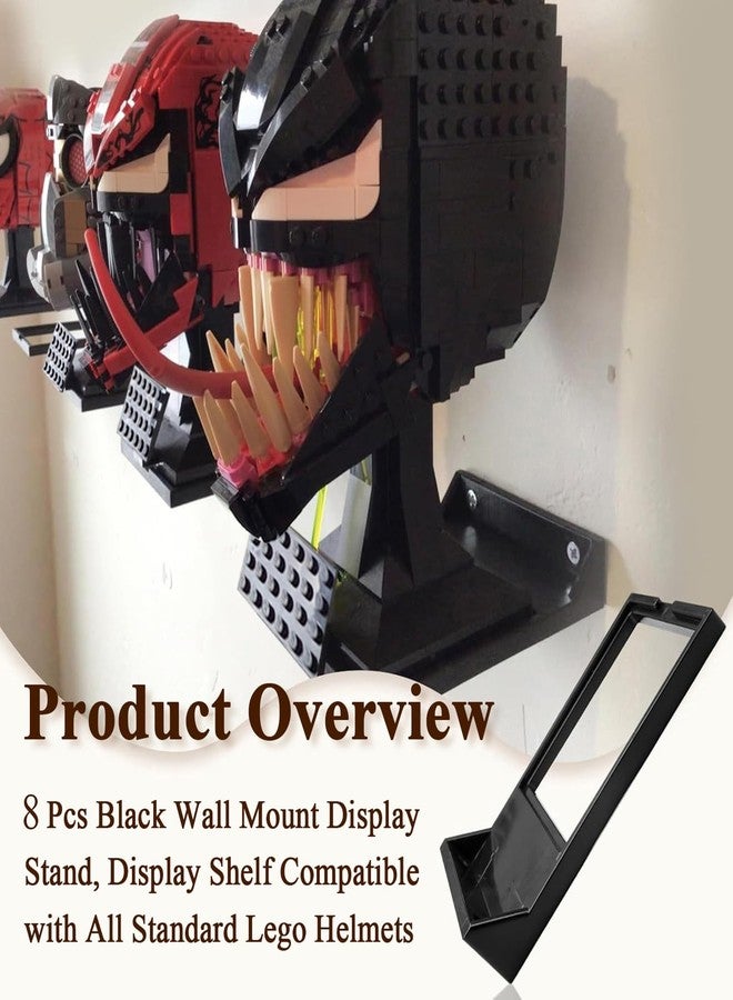 WFCYX 8 Pcs Black Wall Mount Display Stand Fits Lego Helmet, Wall Mount Display Shelf, Compatible with All Standard Lego Helmets, Boba Fett 75277/Tie Fighter Pilot 75274/Stormtrooper 75276 - Image 2